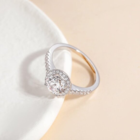 1.25CT 925 Sterling Silver Rings Round Halo CZ Engagement for Women Cubic Zircon - Picture 2 of 6
